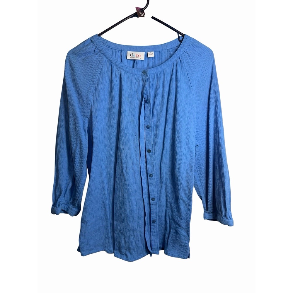 d & co denim company womens blue long sleeve button down shirt size large COTTON